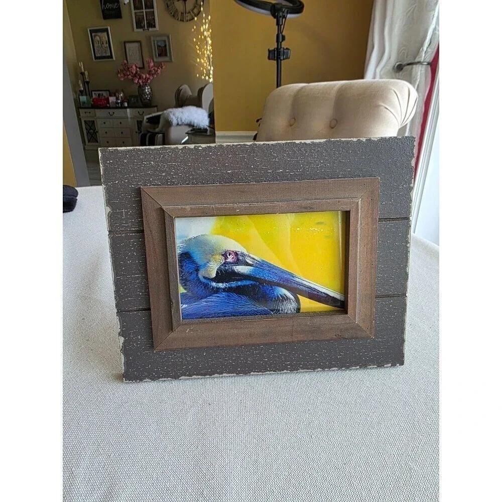 Rustic Brown Wood‎ Picture Frame With Pelican Artwork 7